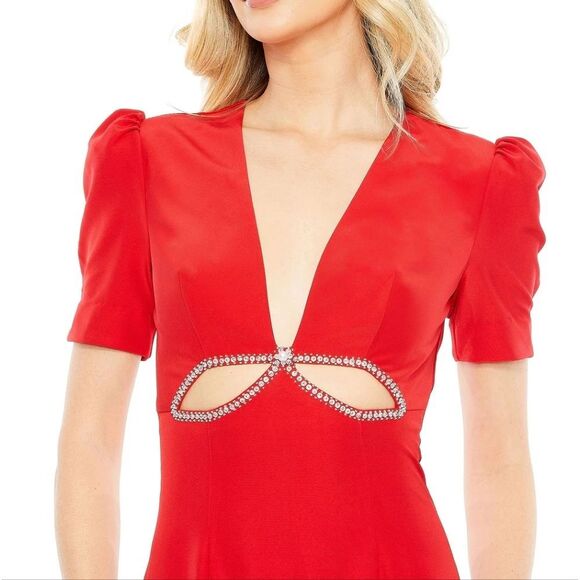 Mac Duggal 2630 Plunge Neck Embellished Cut Out Gown Red Sz 8 NWT - Picture 3 of 7